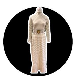 Woolen White dress with gold threads, size S
